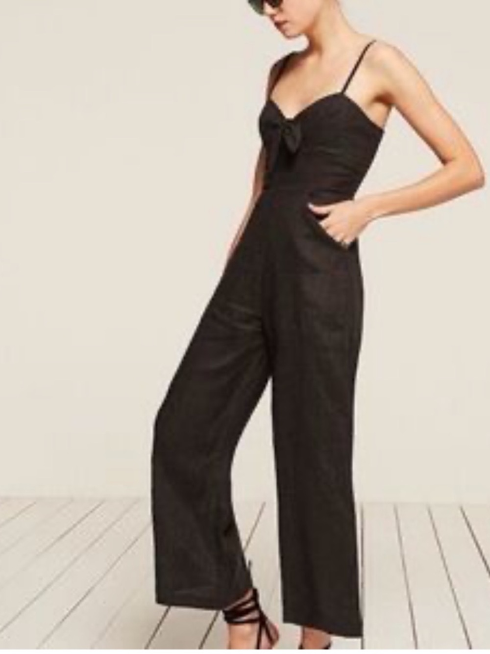 Reformation 100% Linen Black Jumpsuit